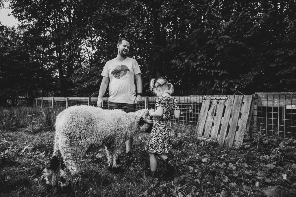 Lifestyle gezins fotoshoot bij de schapen van de kinderboerderij door fotograaf Nickie Fotografie uit Friesland.