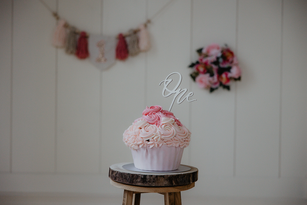 Roze giant cupcake voor de cakesmash.