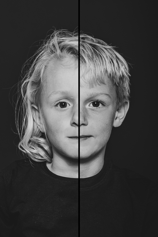 Duo foto van broertje en zusje door fotograaf Nickie Fotografie uit Dokkum, Friesland. 2 Gezichten 1 portret.