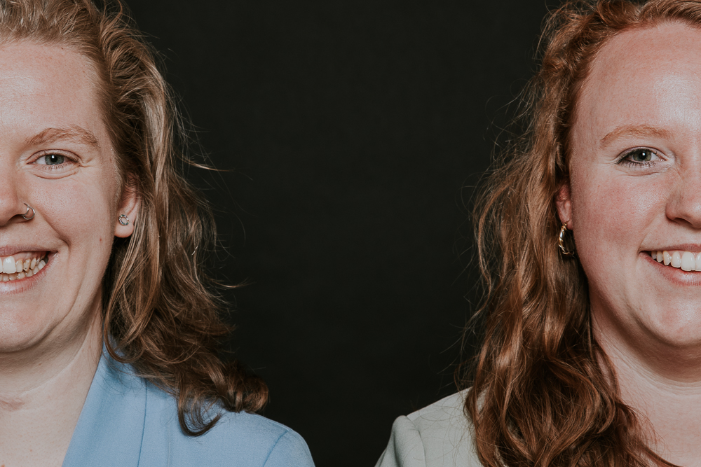 Portret van twee halve gezichten door fotograaf Nickie Fotografie uit Dokkum, Friesland.